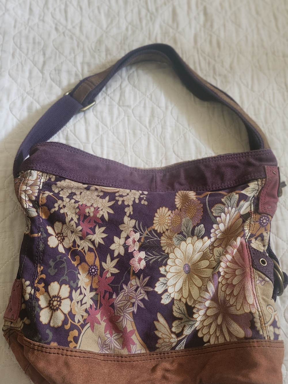 Lucky Brand Floral Purple Canvas Shoulder Bag